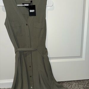 DKNY Olive Button-Front Midi Dress | Size 2 | NWT (Retail $129)